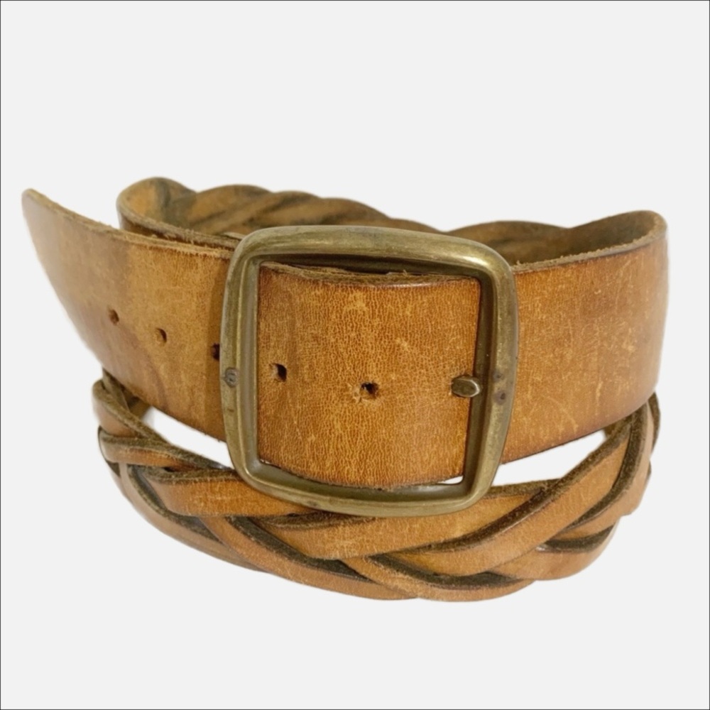 Unbranded Leather Belt With Braiding Detailing Both Ends of Belt Brass Hardware
